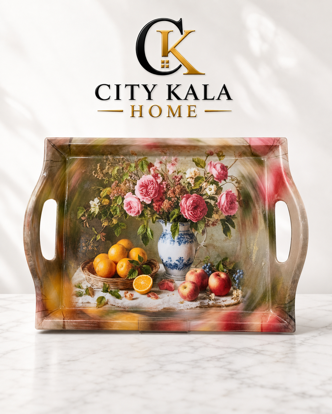 سینی ملامین دسته دار گلیران کد 001